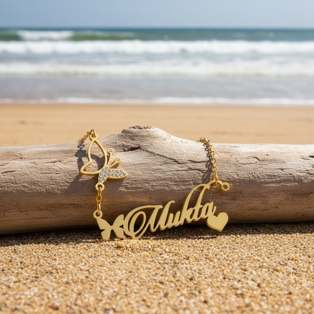 Premium Gemstone Inlay Butterfly Letter Necklace, Unique Gift
